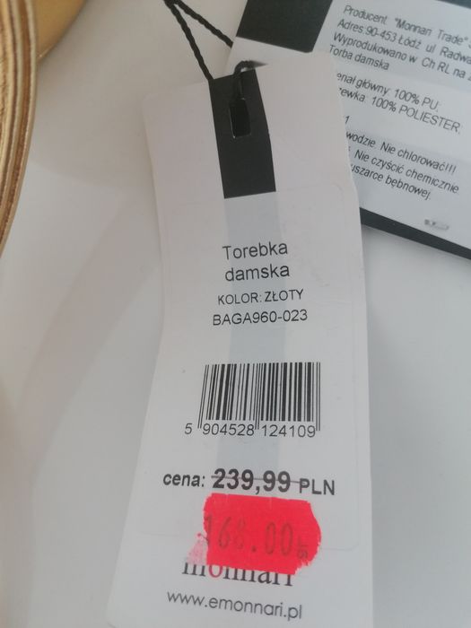 Złota torebka monnari listonoszka