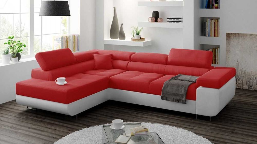 DUŻY Narożnik MIAMI L rogówka RUCHOME zagłówki sprężyna falista