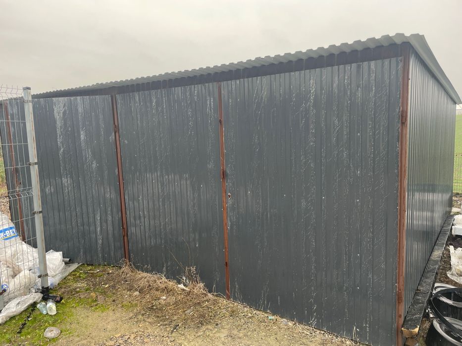 Garaż na dwa auta blaszany blaszak 6x5m grafit stan bdb