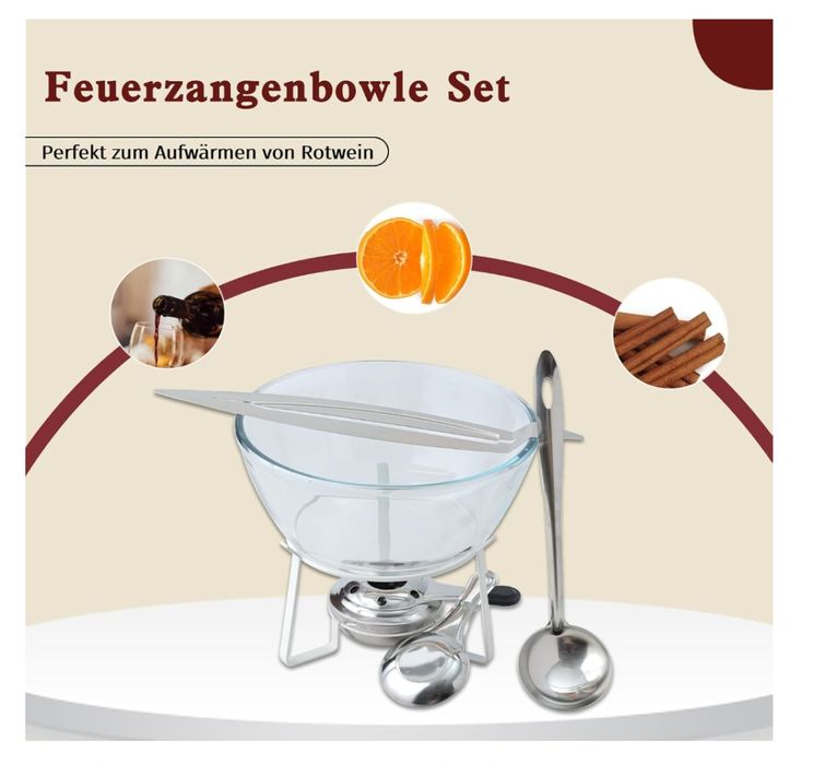 Zestaw do robienia ponczu grzańca 2,7l misa, szczypce, chochla, palnik