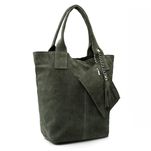 VERA PELLE torebka zamszowa worek shopper z saszetką V093 khaki