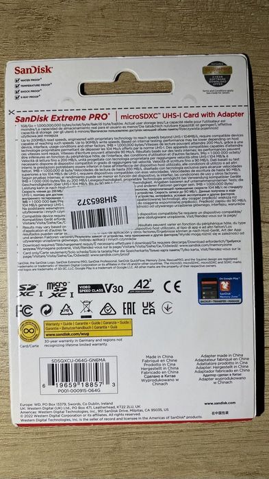 Карта пам'яті Sandisk Extreme Pro microSDXC UHS-I 64GB