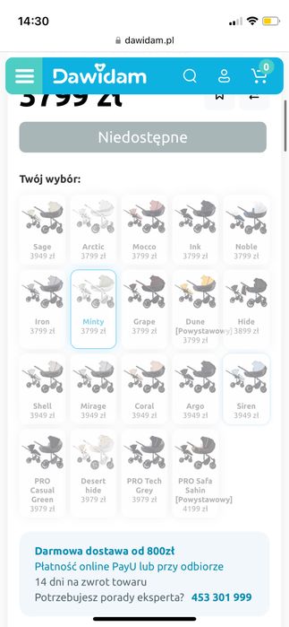 Wózek 2w1 Anex mType minty zielony/ miętowy