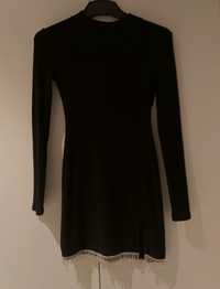 Sukienka Zara czarna zdobienie łańcuszki srebrne 36 S