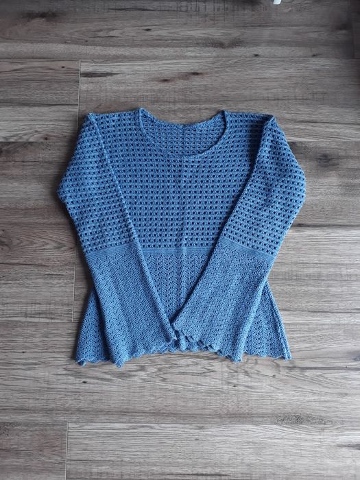 Ażurowy sweterek sweter damski z długim rękawem niebieski rozmiar S