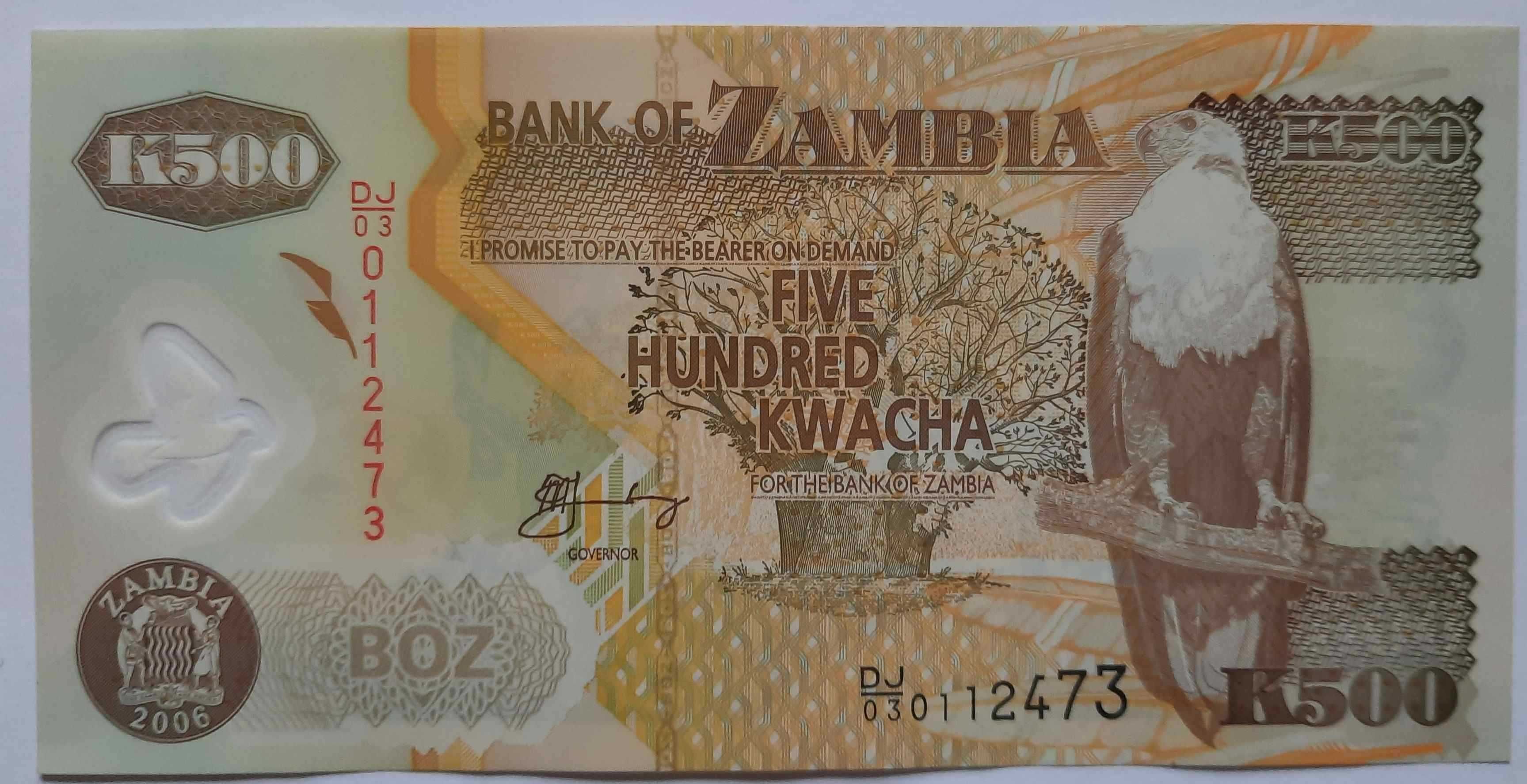 Banknot Zambia 500 Kwacha Polimer