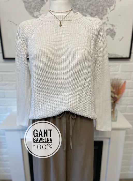 Biały bawełniany sweter damski Gant o kroju oversize r.M  Bawełna 100