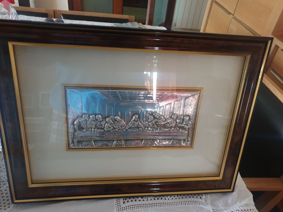 Quadro Última Ceia em prata bilaminada