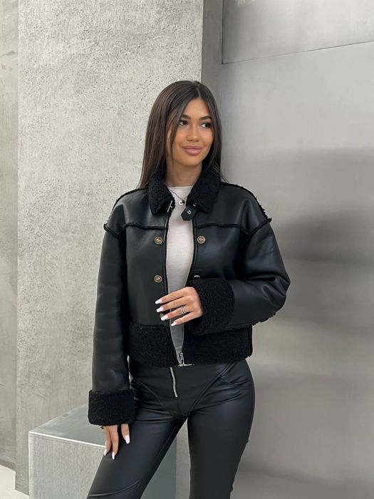 Вкорочена трендова дублянка, люкс якість, автоледі | Женская дубленка