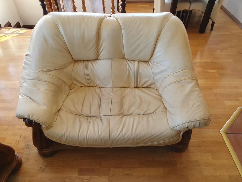 Zestaw wypoczynkowy drewno/skóra