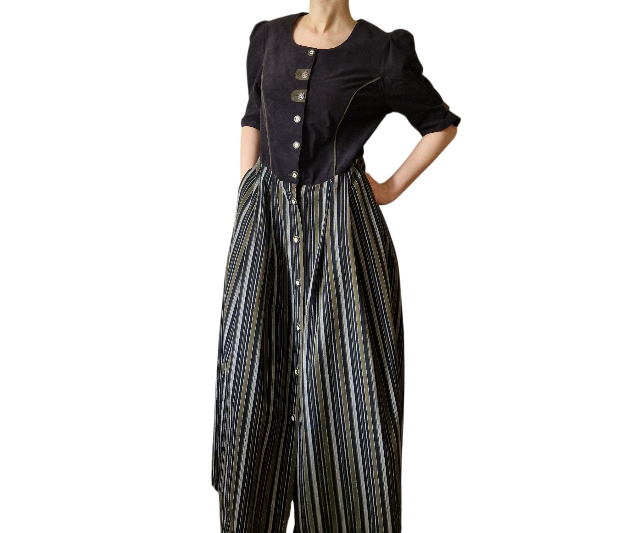 Vintage midi cottagecore gorsetowa sukienka