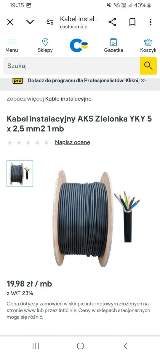 Sprzedam KABEL INS YKY 5x2,5 80 metrów