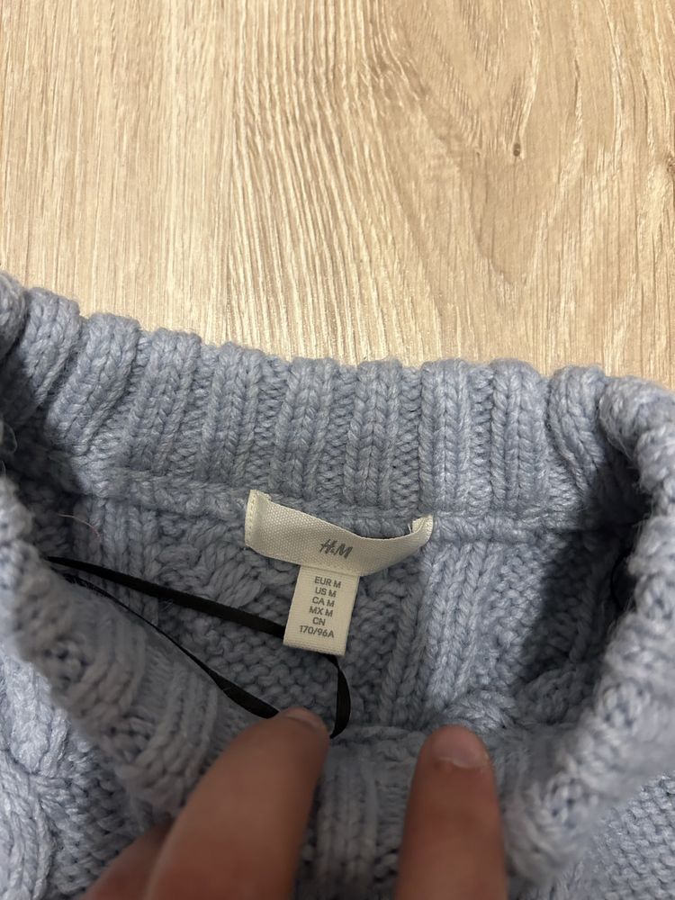 Sweter warkocz jasnoniebieski H&M M gruby ciepły splot