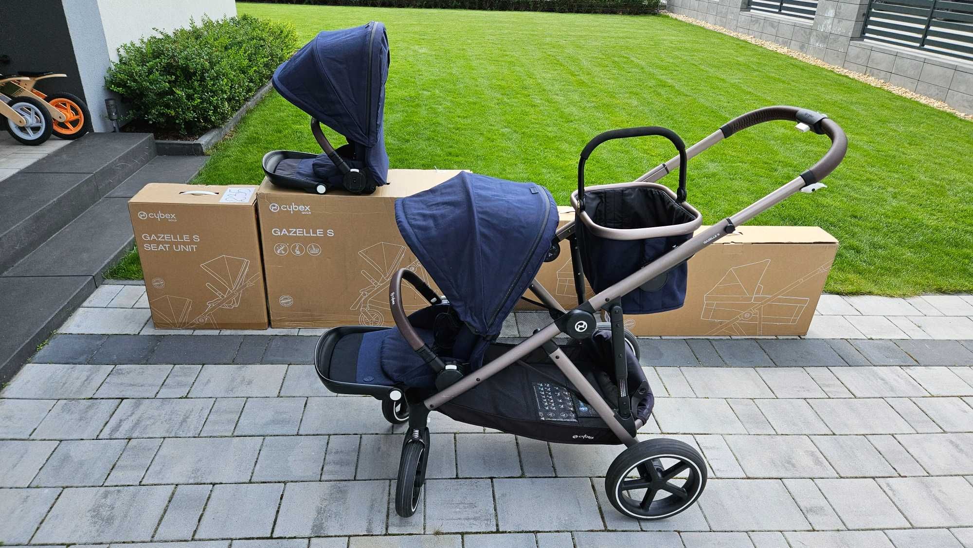 Wózek Cybex Gazelle S dla bliźniaków (2x gondola 2x spacerówka koszyk)