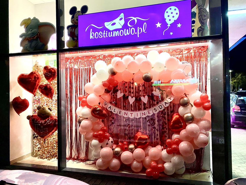 Kostiumowo - dekoracje walentynkowe, balony z helem, Kołobrzeg