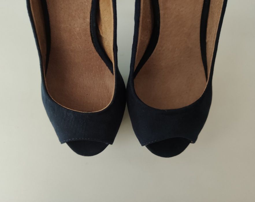 Sandálias Peep Toe, Camurça, Navy, Foreva, Tamanho 35