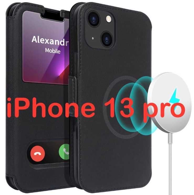 FYY etui z klapką do iPhone 13 Pro 6.1" okno połączenia magsafe czarne