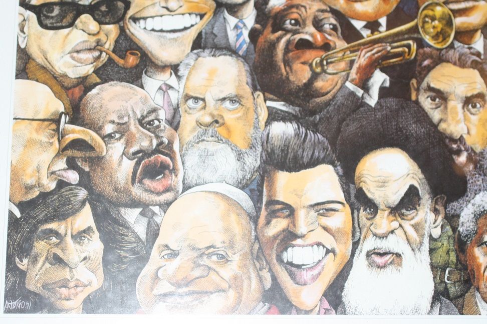 Quadro de caricaturas dos séculos 19 e 20