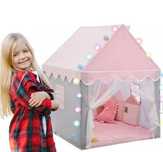 HIT! Namiot Domek Dla Dzieci Zamek do Pokoju + GRATIS Lampki LED Róż
