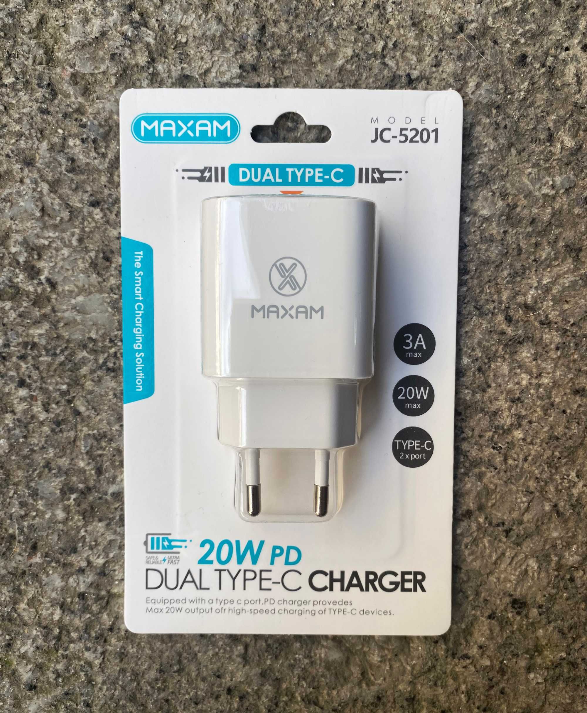 Carregador 20W 2 x USB-C / Carregador duplo USB-C 20W