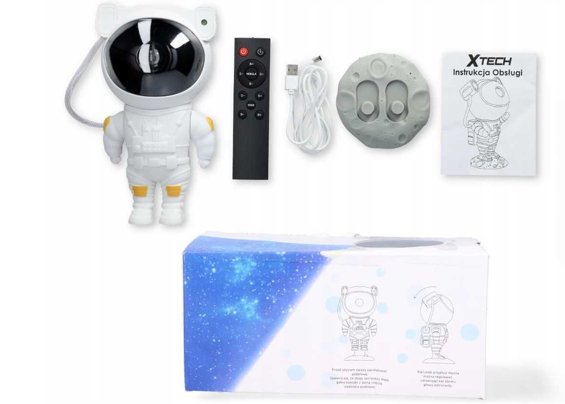 Projektor obrotowy gwiazd nieba LED lampka nocna astronauta RGB