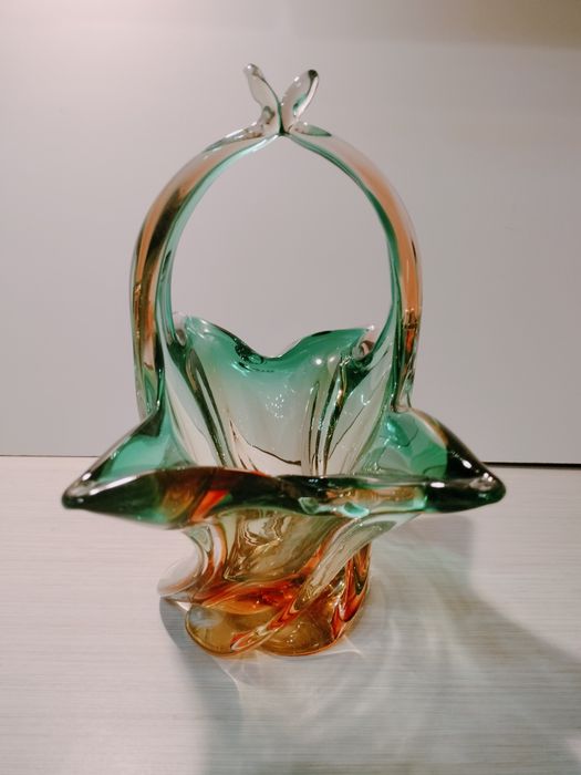 Koszyk koszyczek szklany  jak szkło murano zielony pomarańczowy
