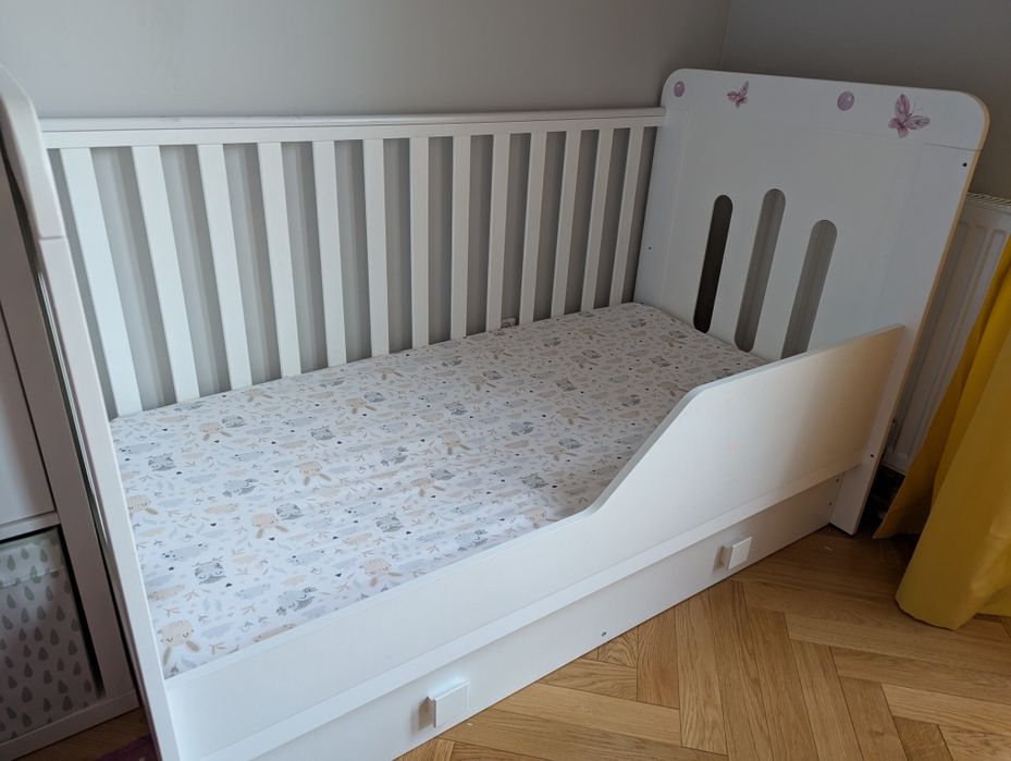 Łóżeczko niemowlęce 2w1 Zuza biała szuflada 140x70