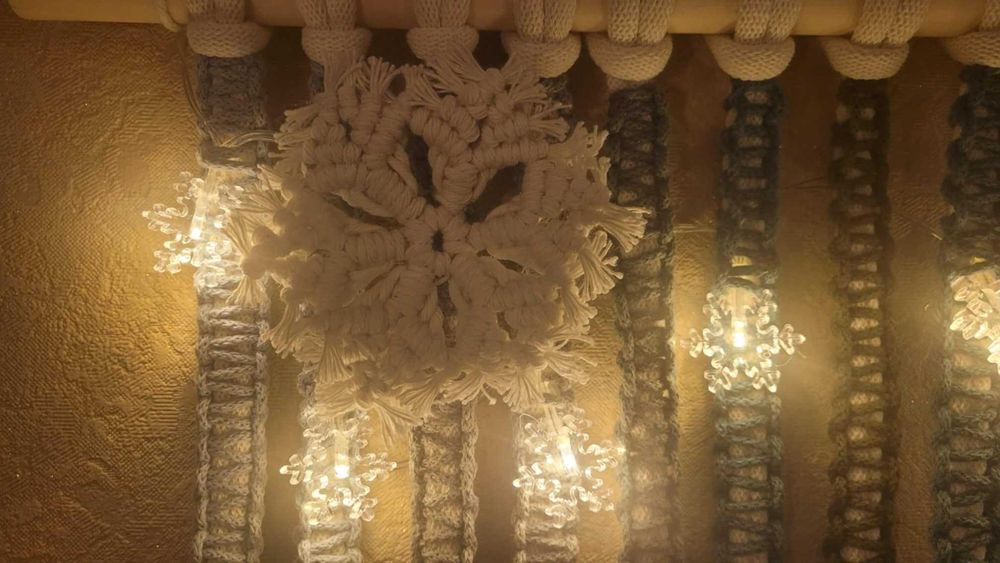 Makrama rękodzieło święta ozdoba Boże Narodzenie zima śnieżynki  led