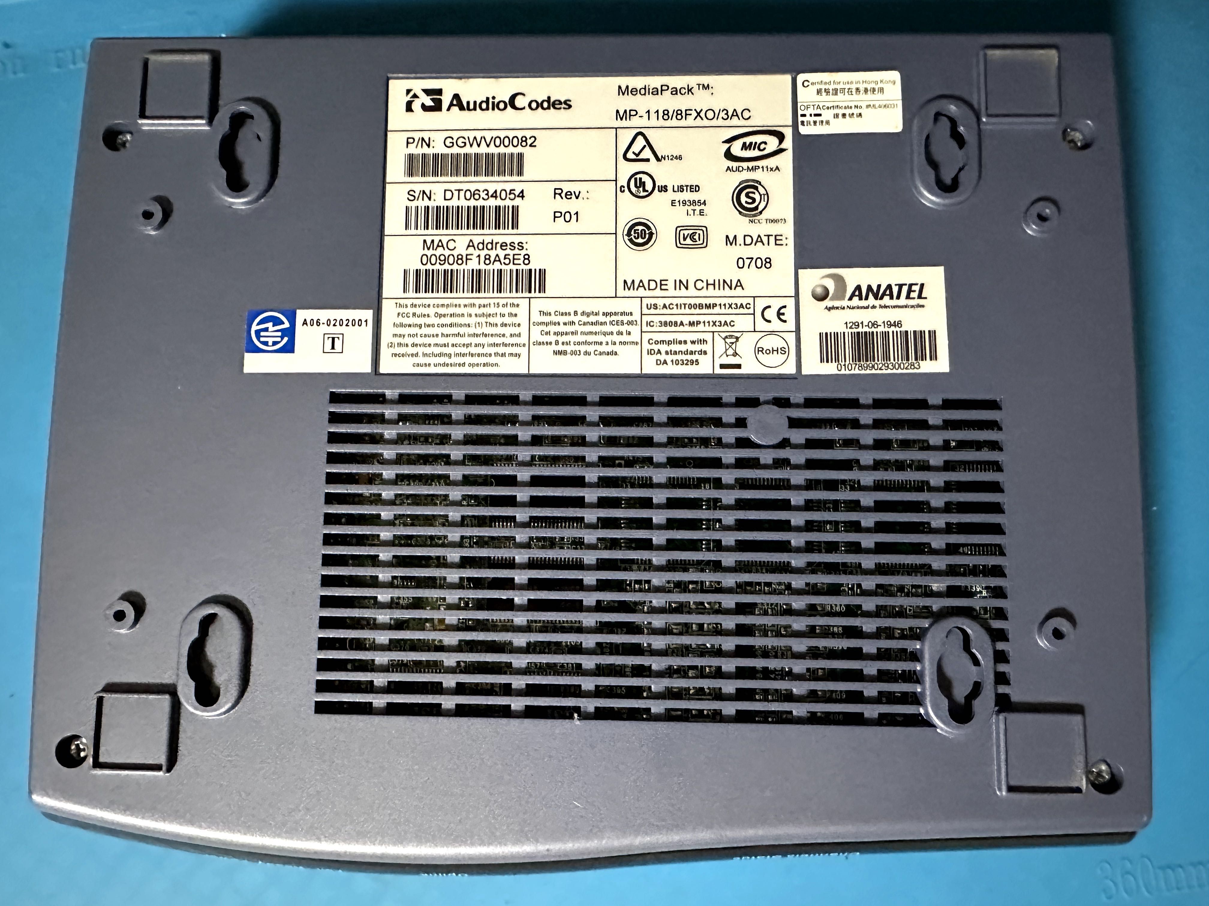 MP118 AudioCodes аналоговый голосовой шлюз 8 x FXO, 1 x FE, 1 x RS232