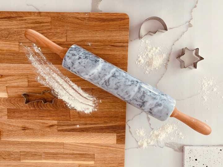 Marmurowy ciężki WAŁEK KUCHENNY do ciasta kamienny Z PODSTAWKĄ