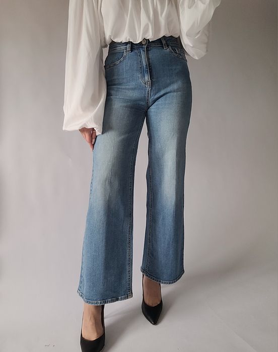 Jeansowe szerokie proste luzne spodnie wide leg wysoki stan 36 S jeans