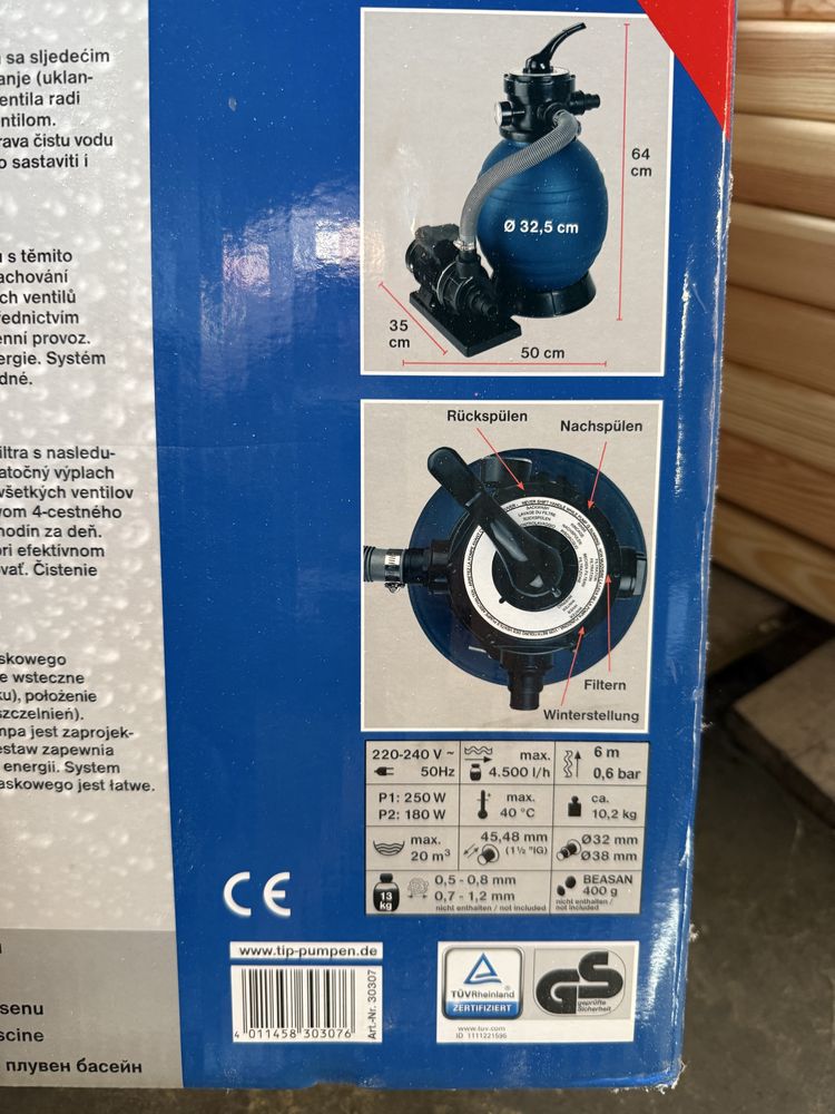 TIP Filtr basenowy SPF 180, 4500 l/h Do filtrowania wody w basenach
