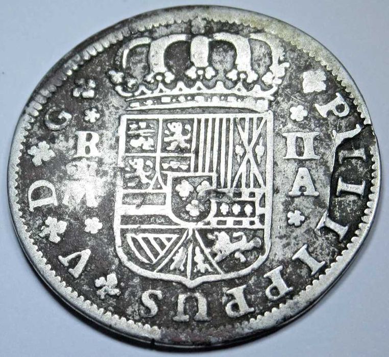 Moeda tesouro pirata cruz colonial genuína 1722 prata espanhola,