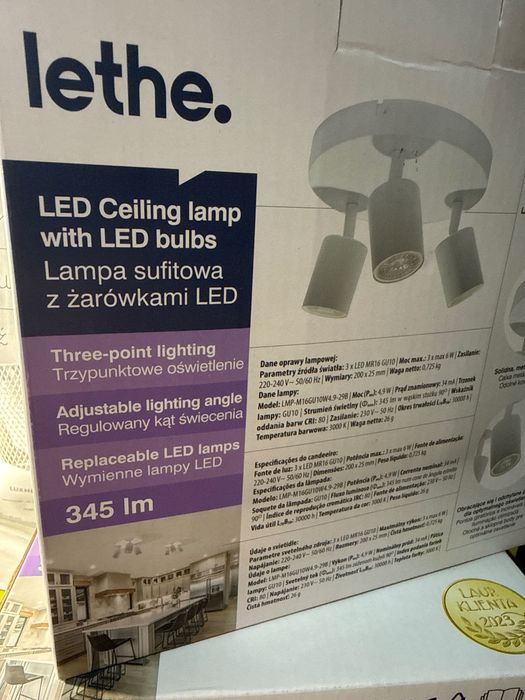 Lampa sufitowa Lethe z żarówkami LED w zestawie (3 lata gwar, paragon)