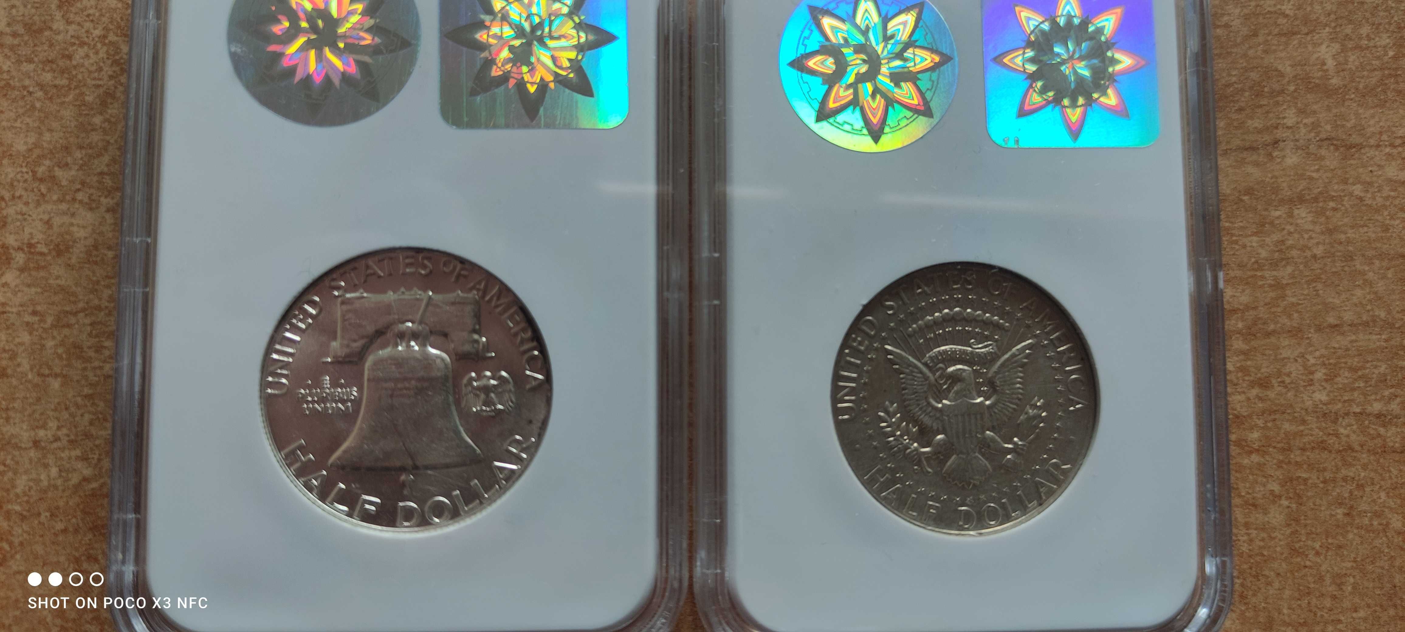 Zestaw 2 srebrnych monet USA half dollar grading Srebro Ag