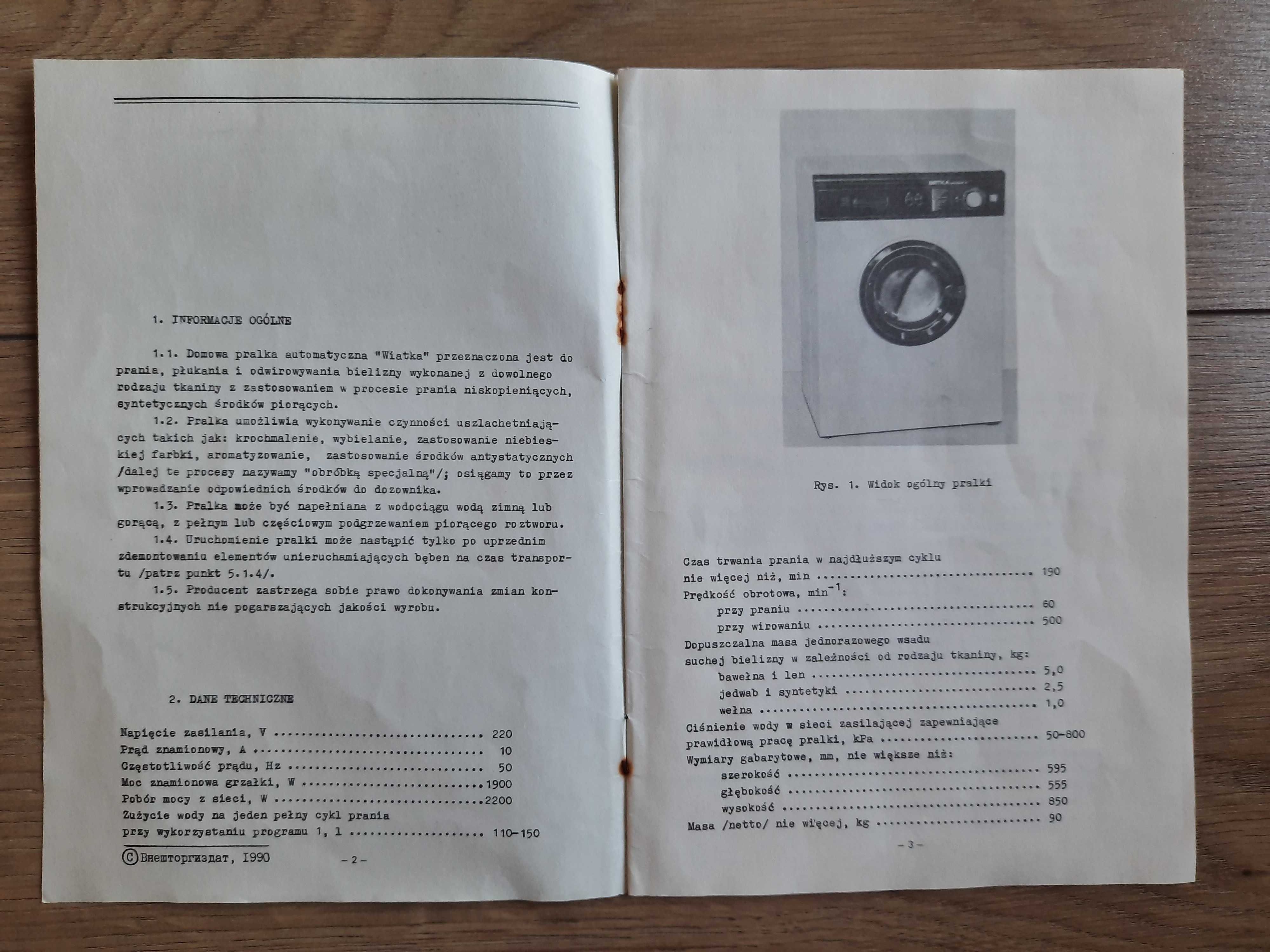 Instrukcja użytkowania pralki Wiatka PRL ZSRR