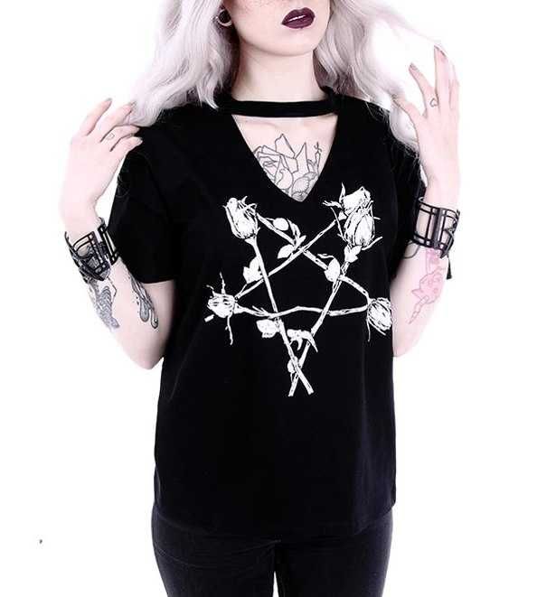 Bluzka RESTYLE goth witch vneck alternative choker killstar dollskill