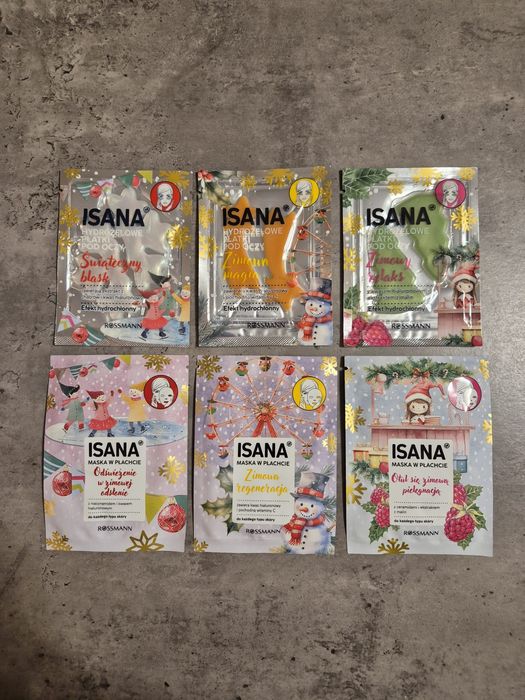 Zestaw 6szt 3 maski do twarzy 3 płatki pod oczy Isana świątecznezimowe