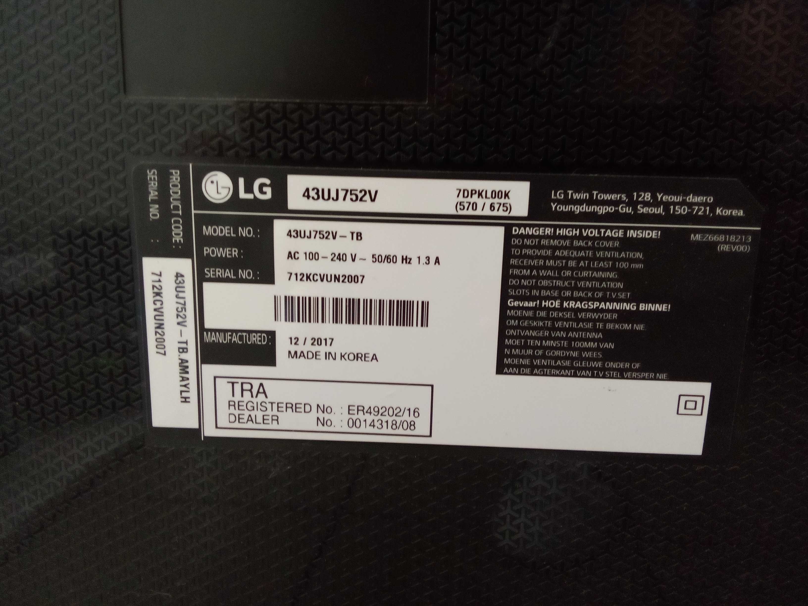 Telewizor LG  43uj752v / na części / Aleja NMP 6 Częstochowa