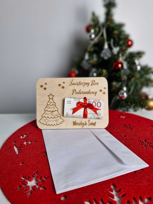 Świąteczny Bon Podarunkowy Voucher Podarunkowy Prezent Kartka
