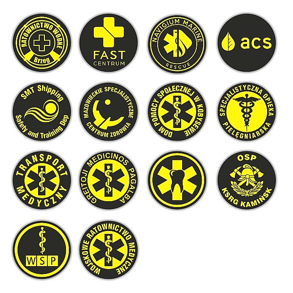 Emblemat z dowolnym nadrukiem YELLOW FLUO na rzepie 8,5 cm