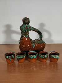 Dzbanek Karafka brązowa + kieliszki vintage ceramika szkliwo ZSRR