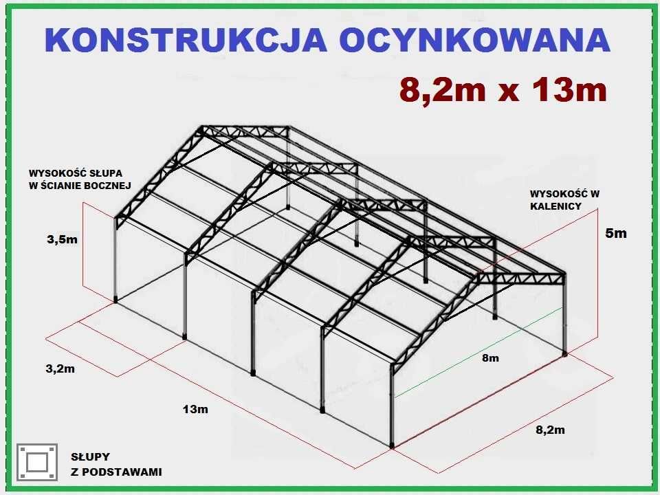 Nowa KONSTRUKCJA WIATA OCYNKOWANA 8x13 Garaż Magazyn Hala Rolna