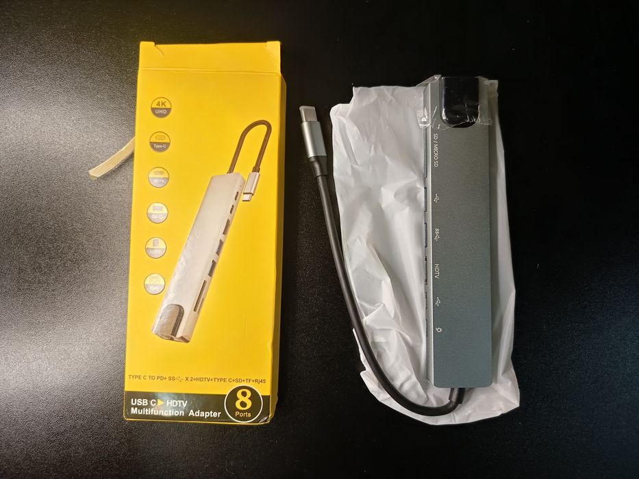 Adapter USB-C 8w1 HUB HDMI 4K + USB 3.0 + SD/TF + RJ45 + PD