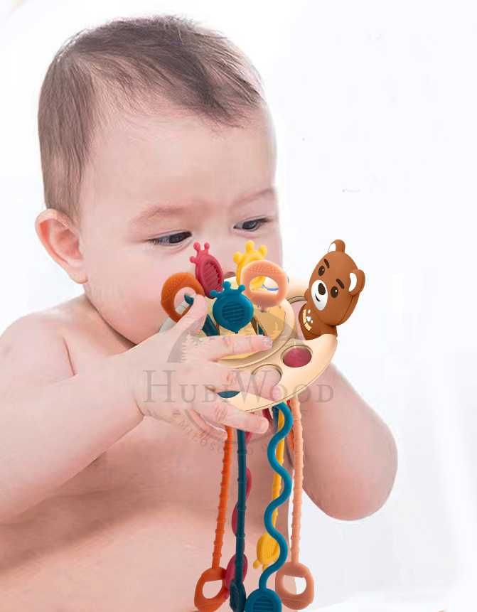 Ośmiornica, ciągnące sznurki - zabawka sensoryczna, gryzak, Montessori