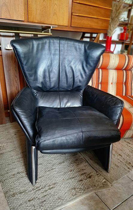 Fotel skórzany z funkcją relaksu,proj.Jürgen Lange,lata 80,mid century