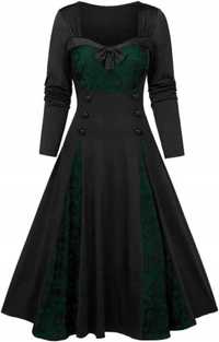 Czarna sukienka rozkloszowana koronka czaszki gothic M 38
