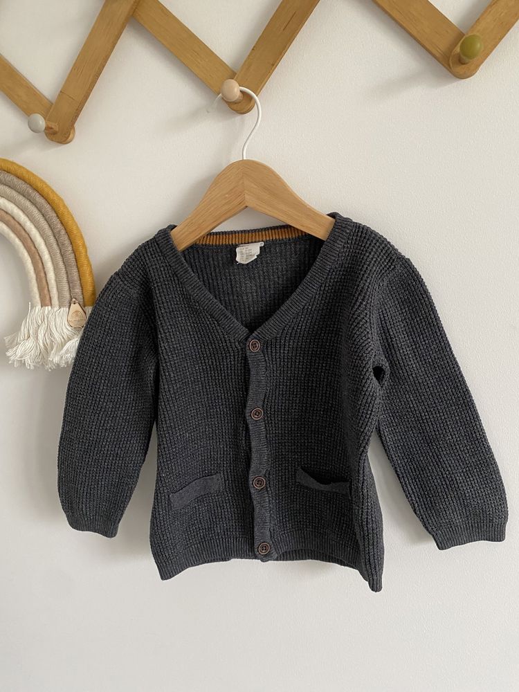 Sweter h&m kardigan 80 grafitowy waflowy