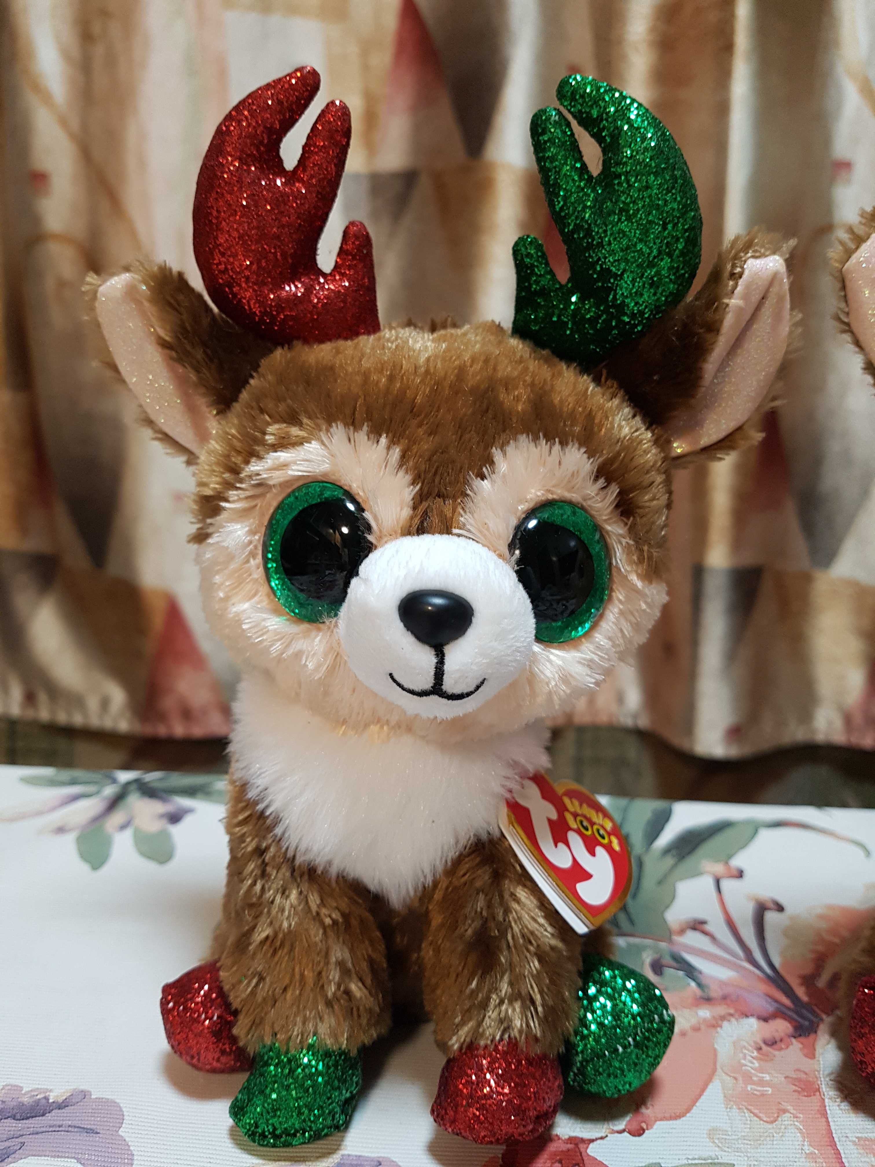 TY Beanie Boos глазастик новогодний олень с блестками KINLEY 15 см