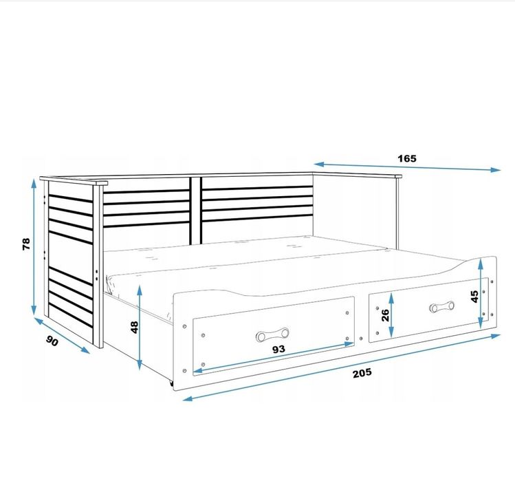 Hermes łóżko rozkładane, materac,hand made, led.